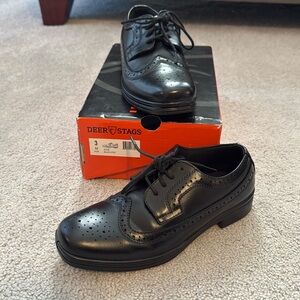 NiB Deer Stags Ace Black HTEC Boys Dress Shoe Sz 3